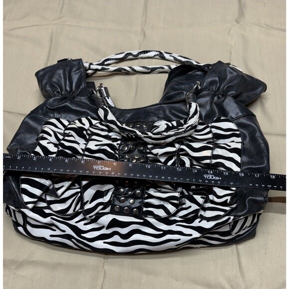 Vintage Y2K Zebra Print Ruffle Handbag Studded Hobo Bag Retro McBling Aesthetic - Picture 10 of 12